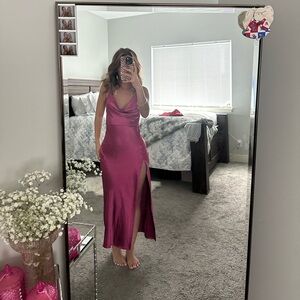 magenta maxi silk dress